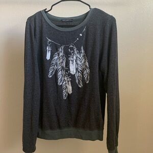 Wildfox crystals and feathers boho slouchy sweatshirt